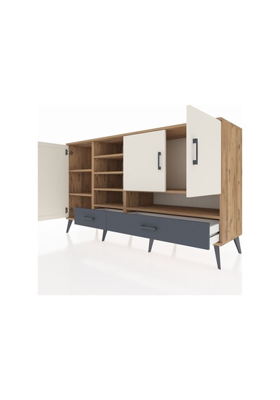 Kronos Konsol 8 Raflı 2 Çekmeceli 3 Kapaklı 176x59x99 Çam-aytaşı/ Çam-aytaşı/antrasit