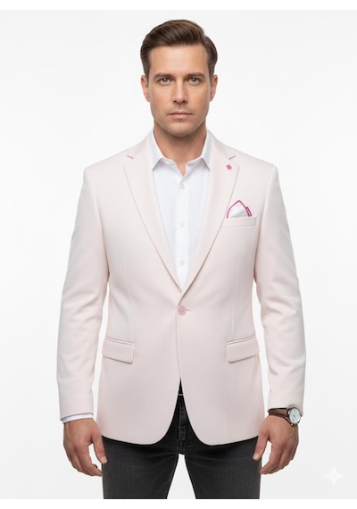 Plus Scorpion Erkek Blazer Ceket Slim Fit, Tek Düğme, Şık Davet Ve İş Kombin Ceketi Açık Pembe