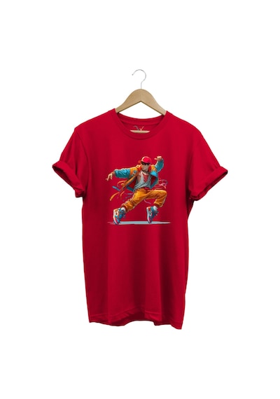 Dancing Boy Dans Eden Çocuk Tasarım Baskılı %100 Pamuk Regular Fit Kırmızı T-shirt Kırmızı