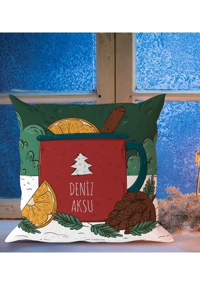 BK Gift Kişiye Özel İsimli Yılbaşı Tasarımlı Beyaz Yastık-2