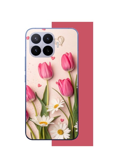 Mi 17t Pro Uyumlu Pembe Lale Baskılı Silikon Kılıf Renkli