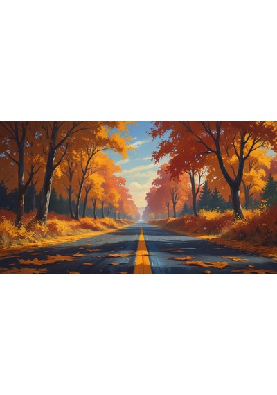 Doğa Ve Manzara Yatay Sonbahar Ağaçlarının Arasında Ufka Doğru Uzanan Yalnız Yol 08 Çerçevesiz 90x60cm Pvc Tablo