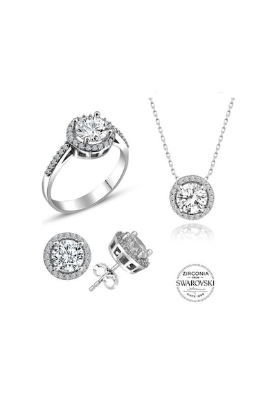 Gümüş Swarovski Taşlı Pırlanta Modeli Yuvarlak Üçlü Set