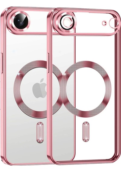 Apple Uyumlu iPhone 17 Air İçin Magsafe İle Kılıf Kamera Lensli Korumalı Şeffaf Silikon Kapak Rose Gold