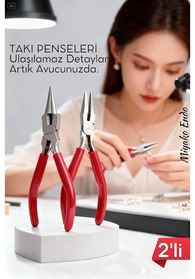 Profesyonel 2'li Takı Pense Seti 12 Cm Takı Yapımı İçin Mini Pense Seti 722505 Standart