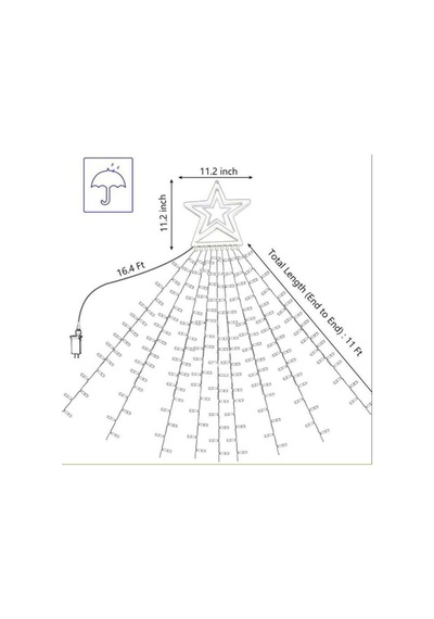 Vıp Profesyonel Işıklı Tepe Yıldızlı Led Solar Led Işık Gün Işığı 9 Dallı 282 Ledli Sarı