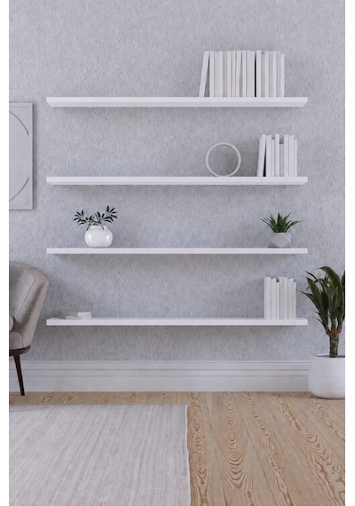 Yankı-byeg 100 Cm 4lü Mat Beyaz Mdf Uçan Duvar Rafı Gizli Bağlantı Modern Tasarım