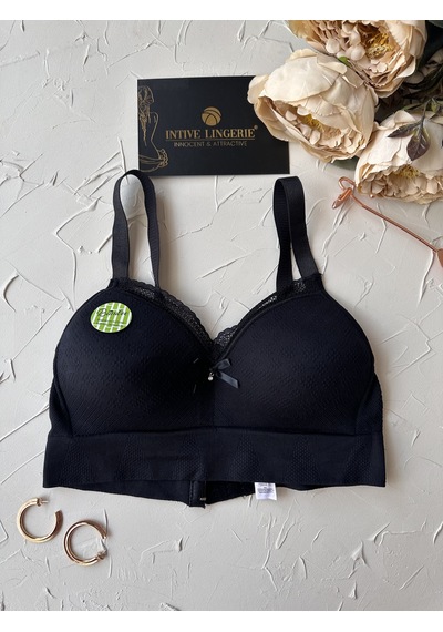 Celine C Cup Bambu Hisli Ultra Rahat Polamid Kumaştan Dokulu Dant Siyah