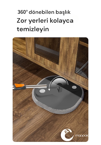 Moppak Mop Temizlik Seti Temiz Kirli Su Ayrımı Mikrofiber Kare Başlık