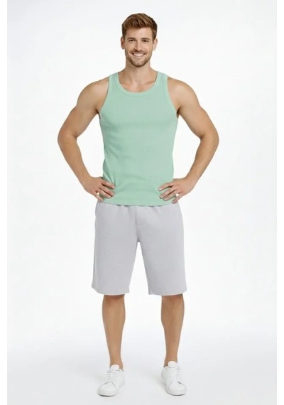 Vexor Erkek Fitilli Atlet Sıfır Yaka Slim Fit Arka Baskılı Spor Atlet - Mint Yeşili