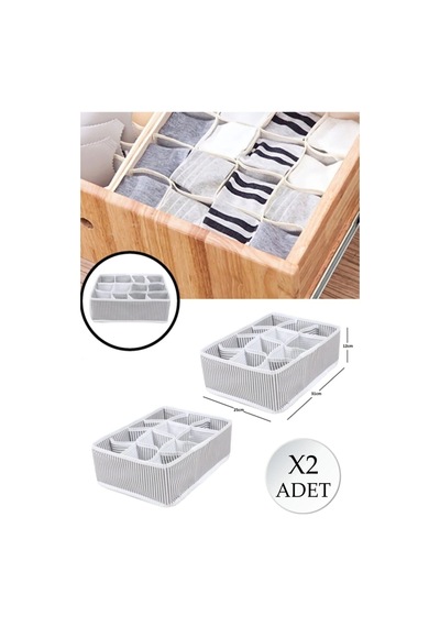 2 Adet 12 Bölmeli Organizer Çekmece Içi Düzenleyici Gri-beyaz Diğer