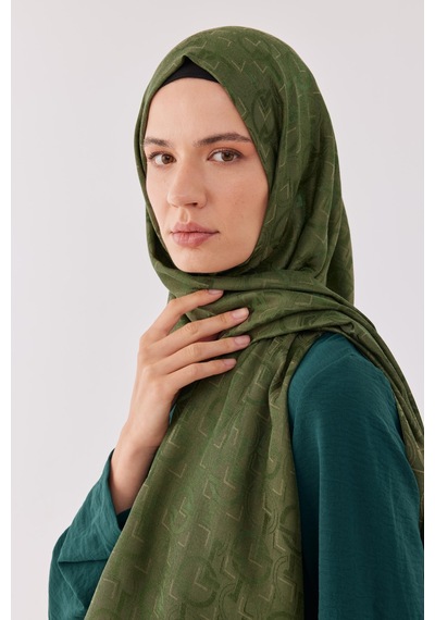 Mirsoy Scarf Daka Desen Parlak Jakar Şal - Yeşil Yeşil