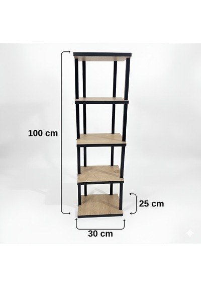 Modern 5 Bölmeli Köşe Rafı - Dekortif Duvar Rafı - 100 Cm Safir Meşe