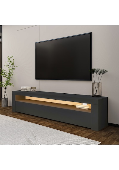 Batı Led Işıklı 2 Kapaklı Tv Sehpası 150 Cm Minimal Tasarım Antrasit