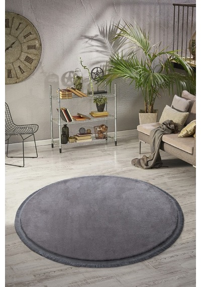 Comfort Ponpon Saçaklı Peluş Halı Antrasit Antrasit D.saçaklı