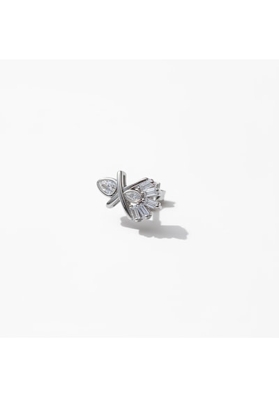 Earcuff Sıkıştırmalı Çelik Kıkırdak Küpe Baget Taşlı X Gümüş Renk
