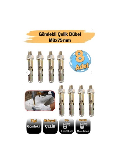 Gömlekli Çelik Dubel 10x 70 - 8 Adet