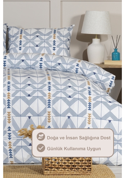 Elart Marcus Nevresim Takımı Çift Kişilik %100 Pamuk Ranforce Lastikli Çarşaf 200x220 Cm Mavi MAVI