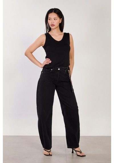 Barrels And Oıl Kadın J91 Kuşaklı Baggy Jean Pantolon - Siyah Siyah