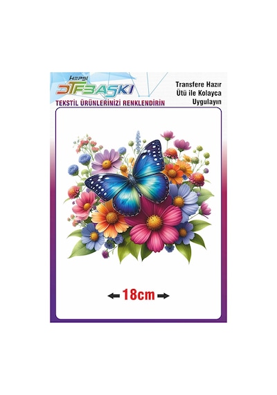 Kelebek Çiçek Ütü İle Yapışan Tekstil Dtf Baskı 2007