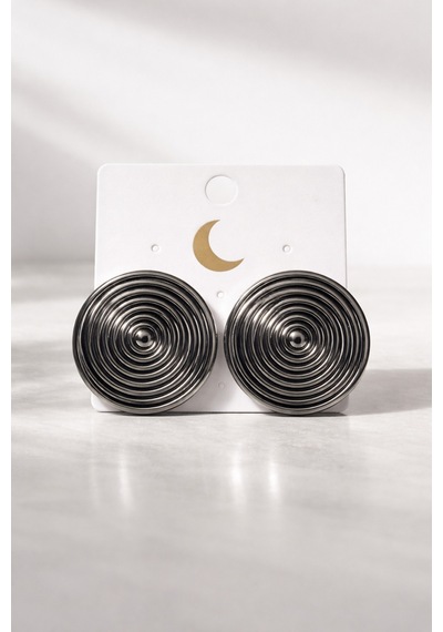 Spiral Desenli Büyük Boy Antrasit Küpe Siyah Metalik Görünümlü, Modern Şık Tasarım Kararmaz Diğer