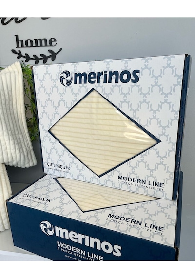 Merinos Modern Lıne 3 Prç.battaniye Ve Yatak Örtüsü Seti Kemik Kemik