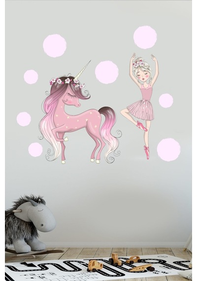 Crevidi Dans Eden Balerin Ve Unicorn Çocuk Odası Stickeri (508940151)