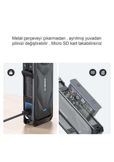 Teknoroket Insta360 X5 Uyumlu Amagisn Metal Çerçeve + Lens Cap Koruma Seti Siyah