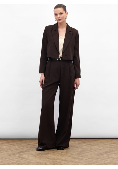 Sateen Luna Krep Pantolon - Kahve-136964 Kahve