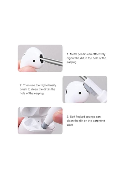 Airpod Temizleme Kiti, Süngerli 3'ü 1 Arada Airpod Temizleyici Kalem, Kablosuz Kulaklıklar Temiz Kalem, Toz Giderme K
