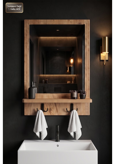 Antik Ahşap Dekoratif Ayna Raflı Askılıklı Banyo Oda Lavabo Wc Dresuar Koridor Konsol Mutfak Makyaj Aynası Desenli Antik Çam