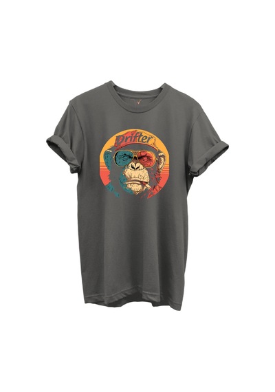 Drifter Yazılı Renkli Gözlüklü Maymun Baskılı %100 Pamuk Siyah Regular Fit Unisex T-shirt Gri Drifter Yazılı Renkli Gözlüklü Maymun Baskılı %100 Pamuk Siyah Regular Fit Unisex T-shirt Gri