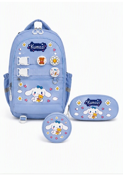 Cinnamoroll Baskılı Aksesuarlı Cüzdanlı Okul Çantası Ve Kalemlik Seti Mavi