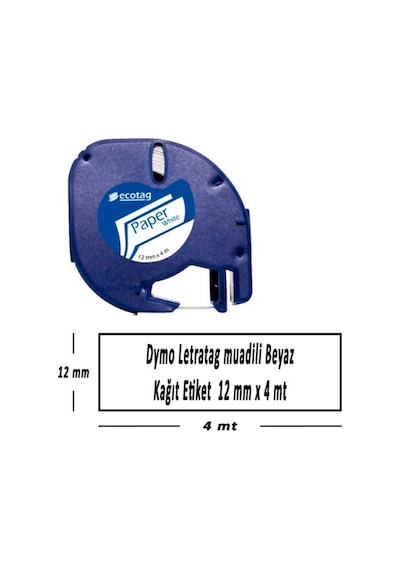 Ecotag Dymo Letratag Muadil Kağıt Şerit Etiket 12 MM X 4 M 10'lu Kutu