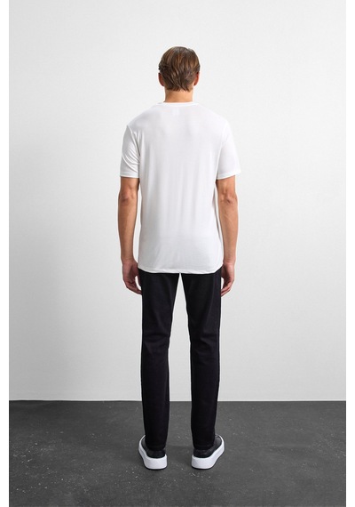 Backandbond Ekru Regular Fit Bisiklet Yaka Tişört