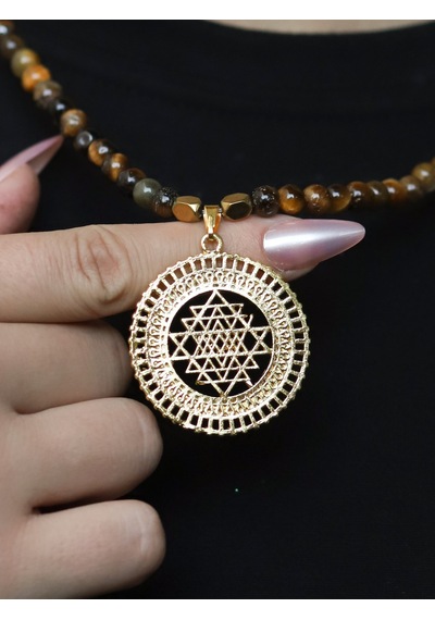 Doğal Taş Sitrin Kaplangözü Doğal Taşlı Sri Yantra Kadın Kolye Bolluk Ve Güç Euk55skgsy Kahverengi