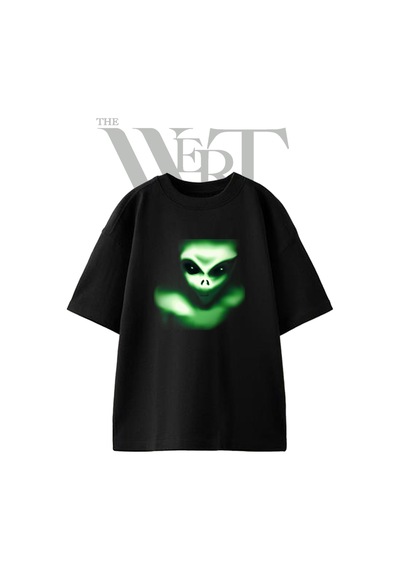 Thewert Green Alien 1 Tasarım Baskılı Ünisex Siyah Oversize T-shirt