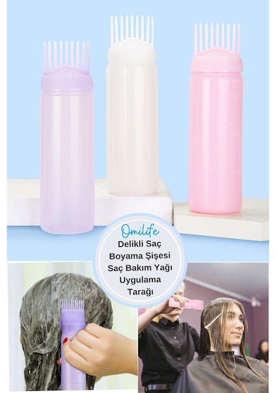 Delikli Saç Boyama Şişesi Saç Bakım Yağı Uygulama Tarağı