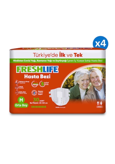 Freshlife Belbantlı Orta Boy M 30'lu 4 Adet Hasta Bezi