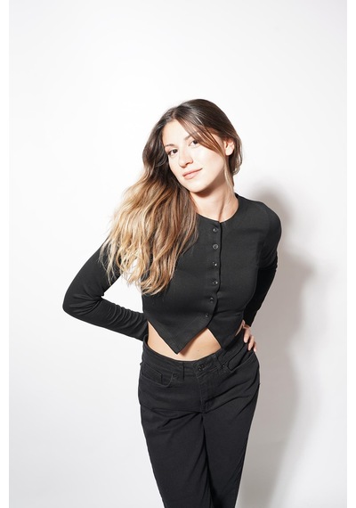 Ckm Moda Echo Düğmeli Modal Bluz Siyah