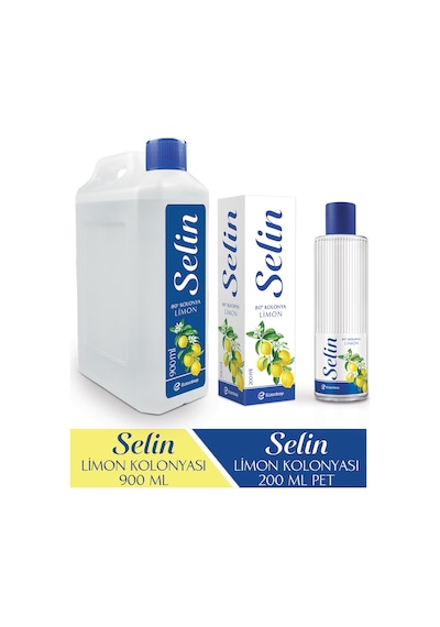 Selin 80 Derece Limon Kolonyası Bidon 900 ML + Selin 80 Derece Limon Kolonyası Pet Şişe 200 ML