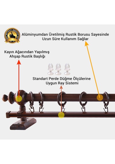 Ceviz Ahşap Rustik Perde Askısı - Raylı Rustik Borusu ,Perde Rayı