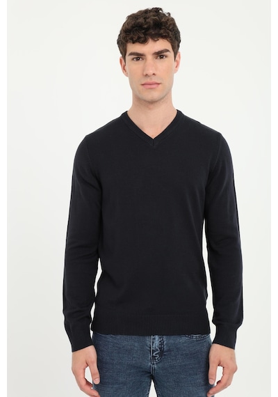 Dufy Erkek Slim Fit V Yaka Lacivert Triko-16944