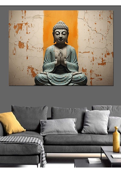 Ahşap Tablo Meditasyon Yapan Taş Buda Heykeli