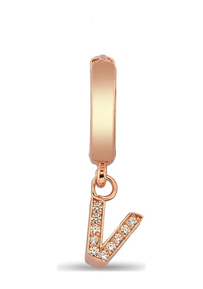 V Harfi Sallantılı 925 Ayar Gümüş Rose Tek Küpe - 12081002 Rose Gold