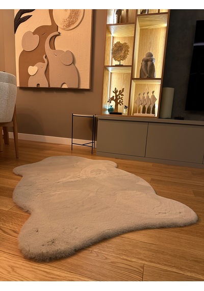 Ultra Soft Bej Yumuşak Dokulu Peluş Halı Tek Kafa Post