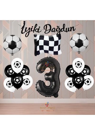 Best Siyah-beyaz Futbol Taraftartemalı Doğum Günü Parti Seti Yaş-3 Diğer