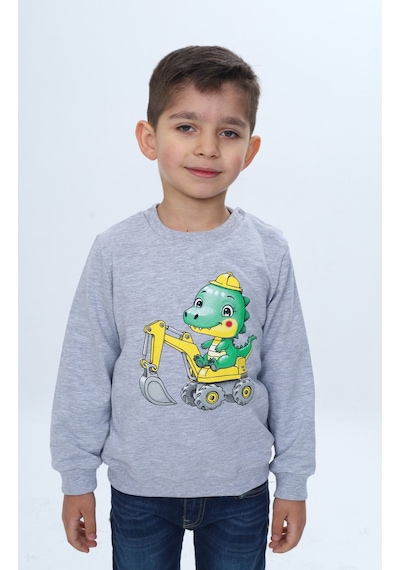 Toontoy Kids Toontoy Erkek Çocuk Relax Fit Bisiklet Yaka Omuzu Çıtçıtlı Baskılı Sweatshirt Bej