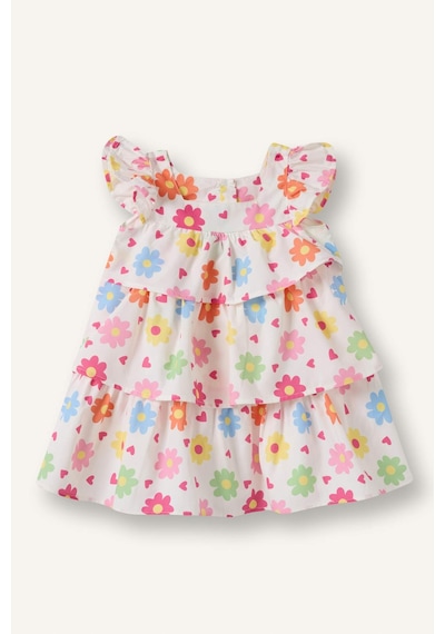 Defacto Çiçekli Kısa Kollu Poplin Elbise Kız Bebek H6741a526hswt34 Beyaz-wt34