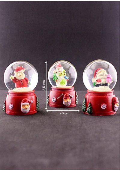 Dekoratif Hediye 3 Adet Yılbaşı Noel Baba Ve Kardan Adam Temalı Mini Boy Işıklı Kar Küresi 6,5 Cm Kar Küresi